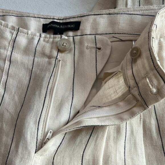 Banana Republic Wide Leg Striped Linen Pants Women's Size 2 Ivory Black Career - Picture 6 of 8